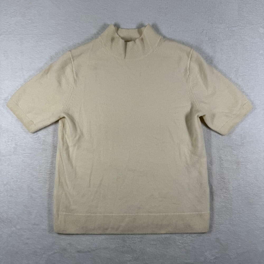 Uniqlo 100% Cashmere Short Sleeve Mock Neck Sweater Cream 251-472977 S